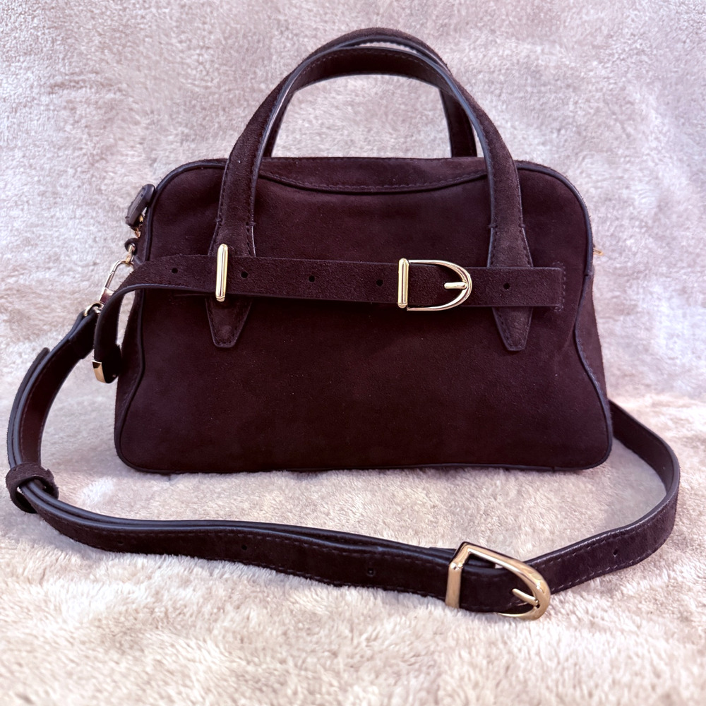 Madewell Belted Suede Leather Mini Crossbody Bag New Satchel Dark Carob